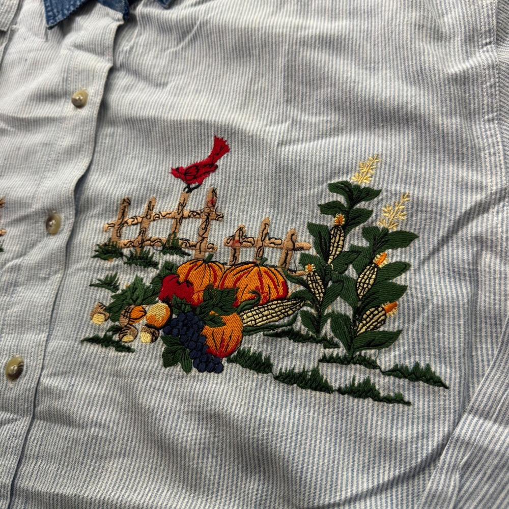Vintage Womens Shirt‎ Medium Striped Oversized 90s Button Down Fall Embroidery - Picture 8 of 10